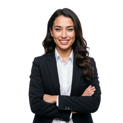 Smiling businesswoman with arms crossed isolated on transparent background