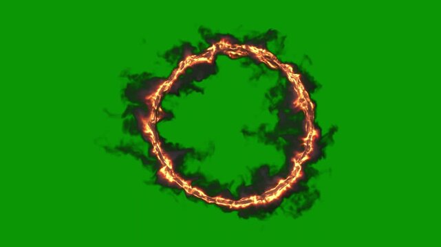 A circle of fire on green screen and ring animated chromakey background colorful design layers illustration style movement motion emotion cartoonish composition creative scene elements