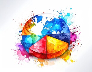 Globe pie-chart made of colorful watercolor splashes
