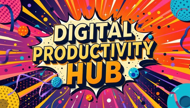 Digital productivity hub. Dynamic graphic promoting digital productivity and creativity.