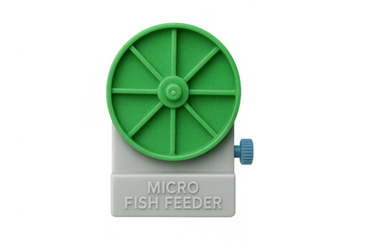 Automatic fish feeder dispensing food in aquarium