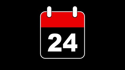 Abstract calendar icon - day no 24 animation. Simple technology calendar with date concept on black  background. 4K Video motion graphic animation. Event reminder symbol.