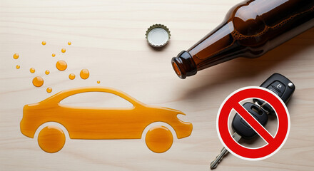 Don't Drink and Drive: Conceptual image of alcohol and car keys