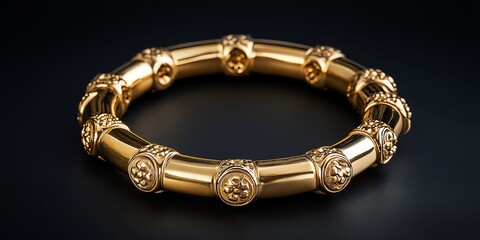 Gold Beaded Bracelet with Intricate Floral Details on Dark Background