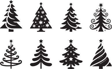 Christmas tree icon silhouettes in clean black style perfect for winter graphics seasonal