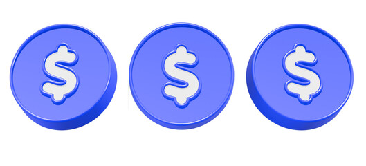 dollar coin 3d rendering icon blue button