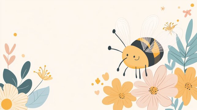 1.Concept = World Bee Day. World Bee Day Creative Template for Banner, Poster, Flyer, Sticker, Postcard, T-shirt, etc. Honey Bee on Flowers in Nature Banner for World Bee Day.