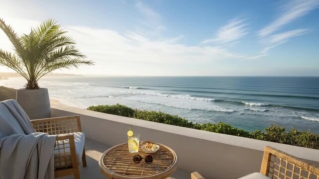Coastal terrace with ocean view relaxation and serenity concept