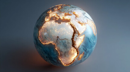 Planet Earth with dry cracked ground and glowing fire cracks showing global warming concept