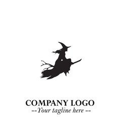 Mystical Black Witch Logo Symbol on White Background for Modern Magical Branding Design Effects