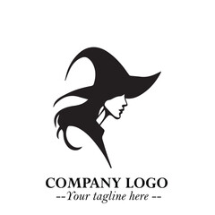 Mystical Black Witch Logo Symbol on White Background for Modern Magical Branding Design Effects