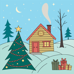 Christmas decorative Illustration design, Winter holiday illustration