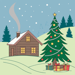 Christmas decorative Illustration design, Winter holiday illustration