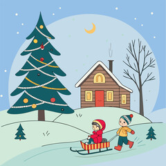 Christmas decorative Illustration design, Winter holiday illustration