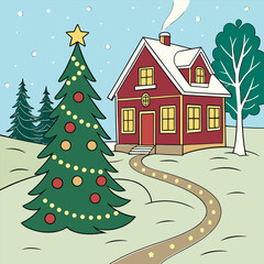 Christmas decorative Illustration design, Winter holiday illustration