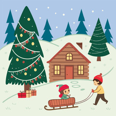 Christmas decorative Illustration design, Winter holiday illustration