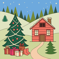 Christmas decorative Illustration design, Winter holiday illustration