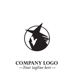 Mystical Black Witch Logo Symbol on White Background for Modern Magical Branding Design Effects