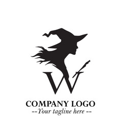 Mystical Black Witch Logo Symbol on White Background for Modern Magical Branding Design Effects