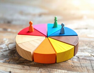 Colorful pie chart segments with game piece markers
