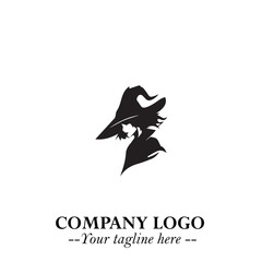 Mystical Black Witch Logo Symbol on White Background for Modern Magical Branding Design Effects