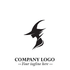 Mystical Black Witch Logo Symbol on White Background for Modern Magical Branding Design Effects