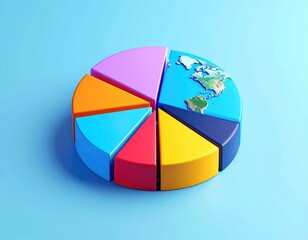 Colorful pie chart slice earth, blue background