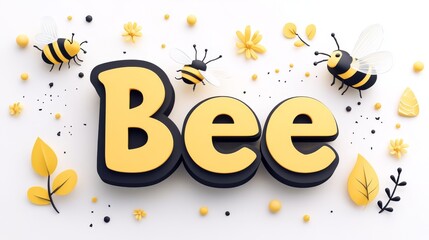 20.A cute and creative typography logo for World Bee Day, where the letters "Bee" are illustrated in the form of buzzing bees, with bright yellow and black colors, surrounded by gentle nature-themed