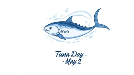 58.A simplistic yet elegant vector template with a tuna fish icon at the center, flanked by text reading "World Tuna Day &acirc;&euro;&ldquo; May 2" with subtle water elements and a clean design for holiday-themed