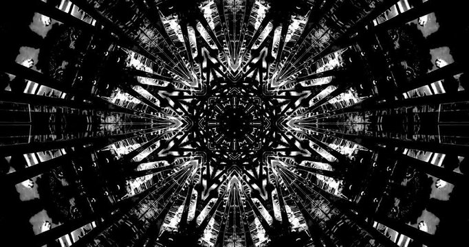 Experience a captivating tunnel video loop featuring dynamic black and white patterns that create an immersive motion background. Perfect for a screensaver or live wallpaper.