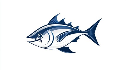 84.A sleek, modern vector design of a stylized tuna fish with clean, bold lines and sharp angles, isolated on a white background, ideal for logos, T-shirts, and promotional material for World Tuna