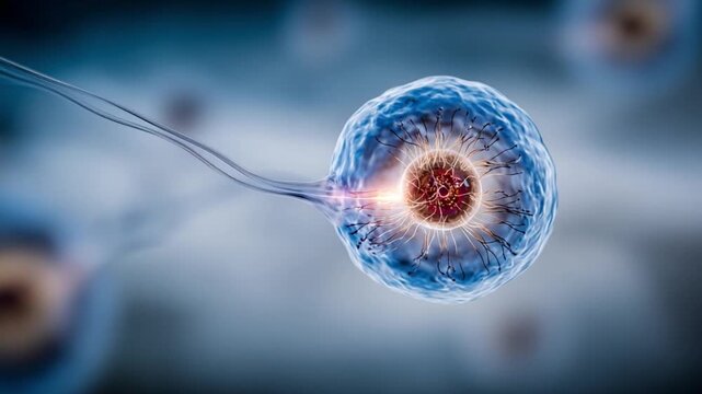 Microscopic World: Sperm fertilizes an egg cell, showcasing the miracle of life, cellular biology. 
