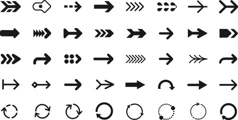 Collection of diverse arrow and circle arrows silhouette