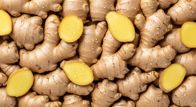 Fresh Ginger Root Seamless Background Texture