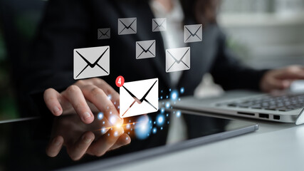 An email inbox with a new message notification alert. A concept of digital communication,...