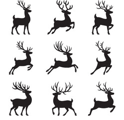 Festive reindeer silhouettes arranged in clean white background grid