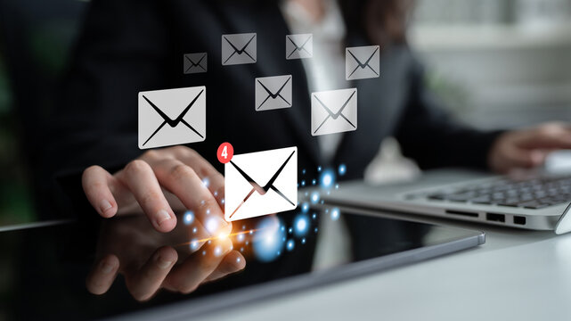 An email inbox with a new message notification alert. A concept of digital communication, correspondence, and unread electronic mail. Motif