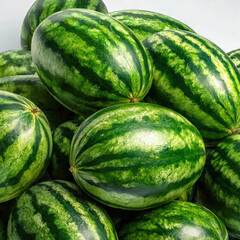 A stack of large watermelons with bold green color and detailed rind texture. Perfect for organic market branding, nutrition themes, and seasonal food photography.
