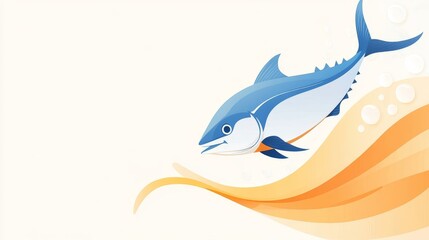 70.A vibrant vector banner template for World Tuna Day, featuring a tuna fish in motion with a bright ocean backdrop, and editable text space for customizable event details, all designed to promote