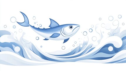 72.A customizable vector banner template for World Tuna Day, with a dynamic illustration of a tuna fish swimming across waves, and plenty of space for editable text, ideal for social media posts or