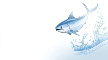 73.A stylish and eye-catching banner template for World Tuna Day featuring a prominent tuna fish jumping out of the ocean with bright and bold typography space, perfect for editable event details and