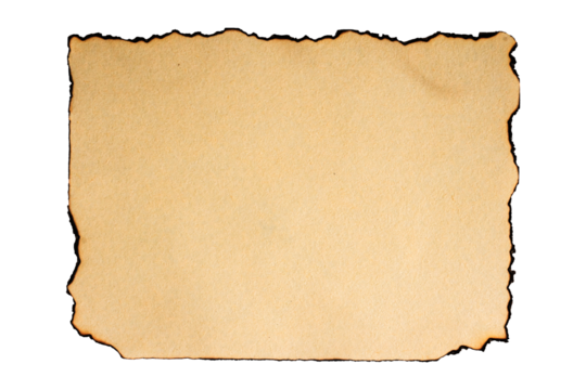 old paper with burnt edges on transparent background