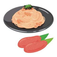 皿に盛られた明太子パスタのイラスト／Illustration of Mentaiko Pasta Served on a Plate