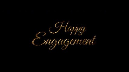 Happy Engagement Text Animation. Elegant Gold Particle Greeting Message on Dark Background for Announcement Videos and Celebration Overlays