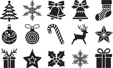 Stylish Christmas Vector Illustrations with Snowflakes Bells Trees and Gifts