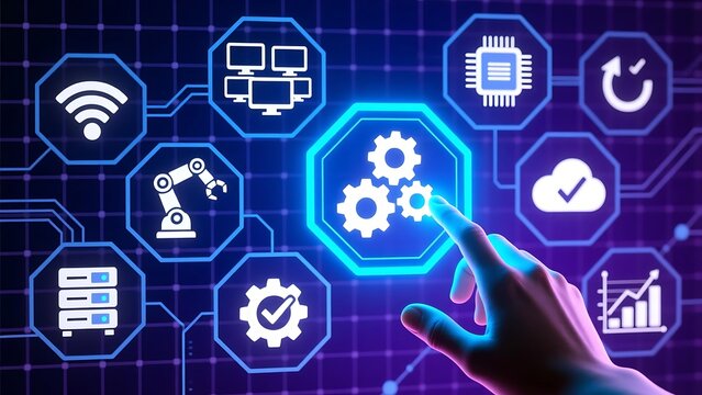 Digital transformation concept with automation technology and cloud computing services design