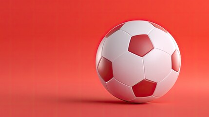 Naklejka premium Vibrant Red Background with Classic White and Red Soccer Ball on Display for Sport-themed Projects, Youth Activities, and Exciting Promotions
