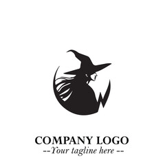 Mystical Black Witch Logo Symbol on White Background for Modern Magical Branding Design Effects