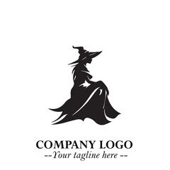 Mystical Black Witch Logo Symbol on White Background for Modern Magical Branding Design Effects
