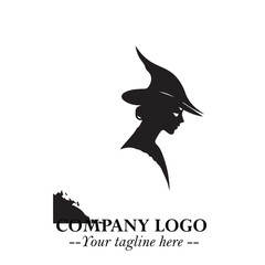Mystical Black Witch Logo Symbol on White Background for Modern Magical Branding Design Effects